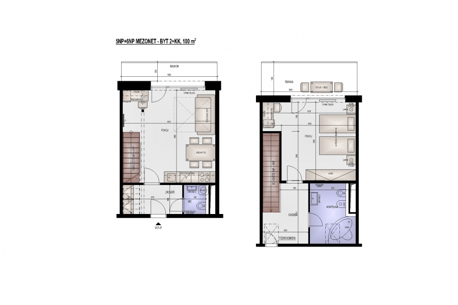 Pronájem bytu 2+kk nebo 3+kk v Brně, 100 m2, s terasou a balkonem