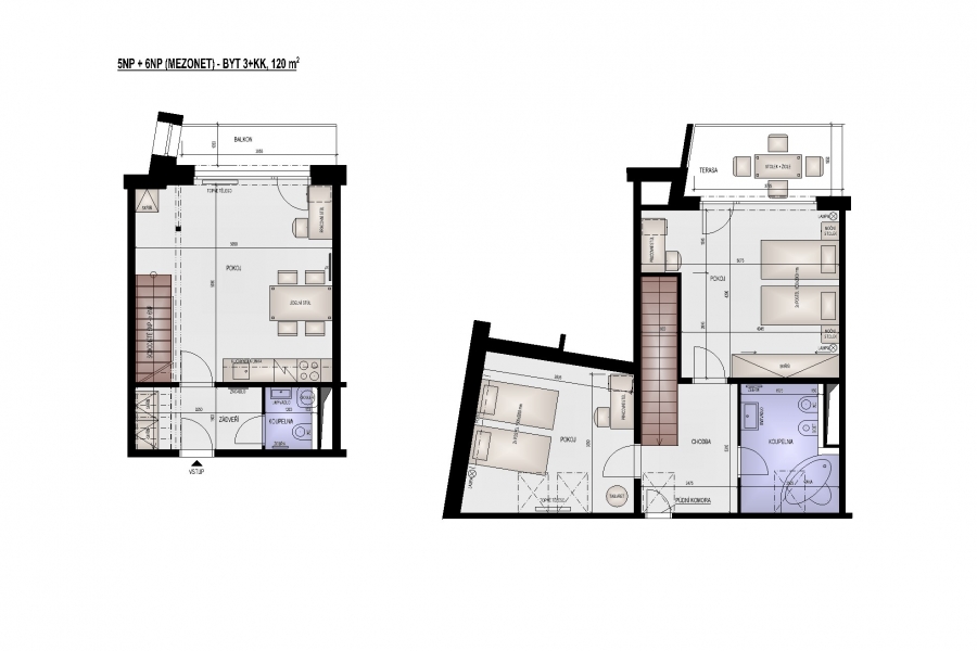 Pronájem bytu v Brně, s terasou, 3+kk , 121 m2 - 140 m2