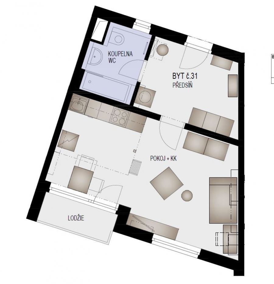 EFI Residence Holzova 28, novostavba 1+kk s lodžií v Brně-Líšni